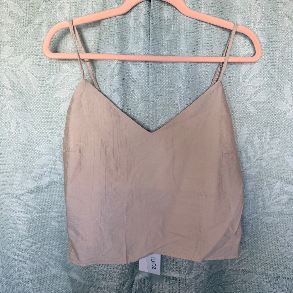 NEW Soul of Mu Women S Beige V-Neck Adjustable Strap Camisole‎ Top